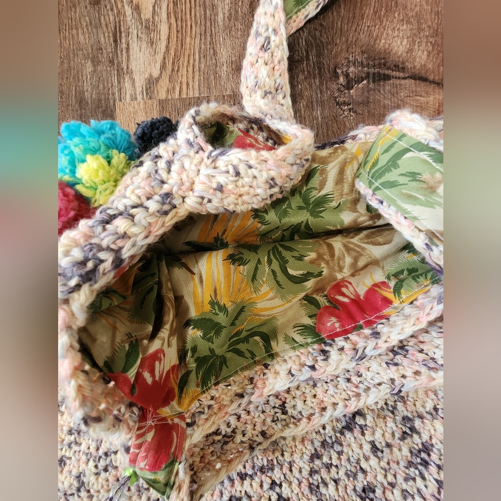 Colorful Pom-Pom Crochet Market Tote Boho Bag - Picture 7 of 7